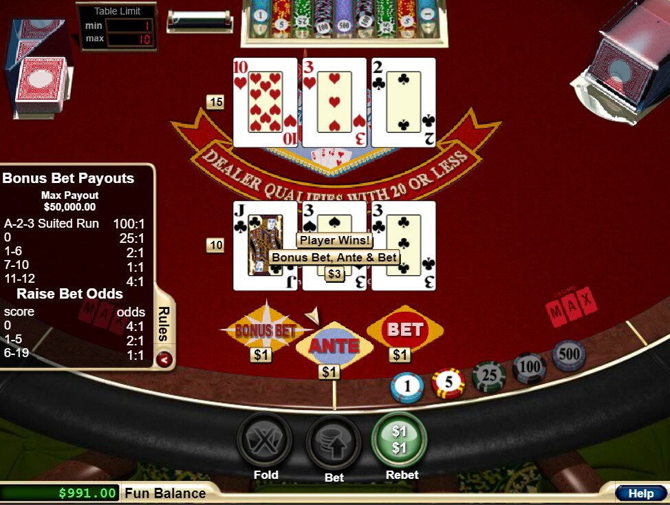 Vegas Three Card Rummy Winner Bonus Bet
