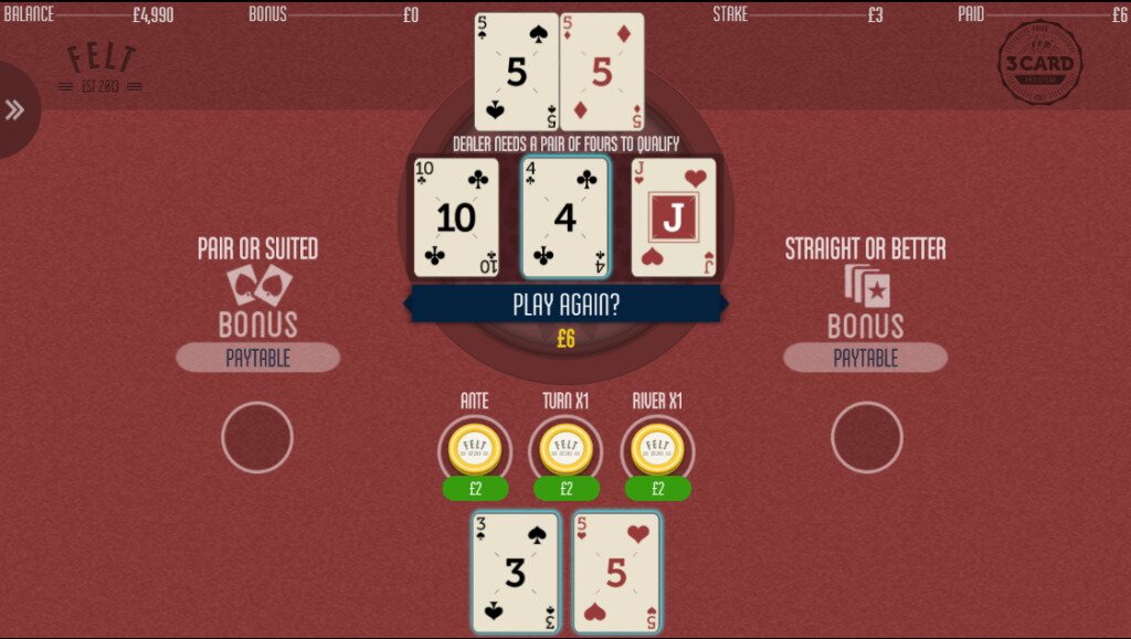 3 Card Hold'em Straight