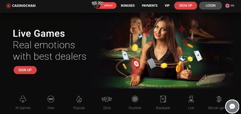 CasinoChan Home Page Screenshot