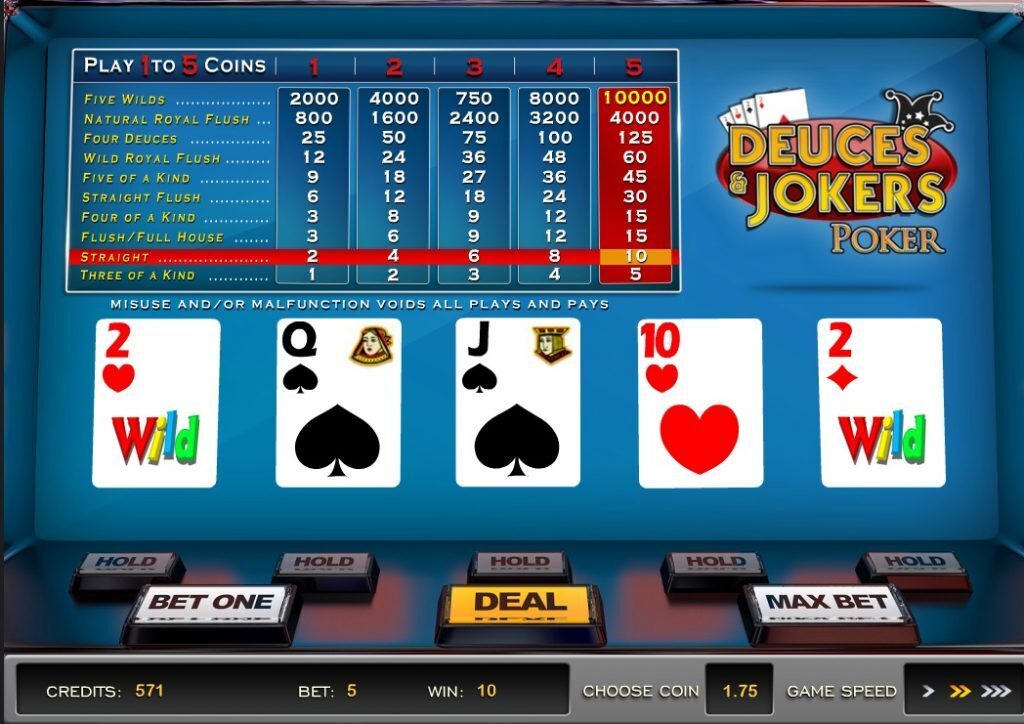 Deuces and Jokers Video Poker