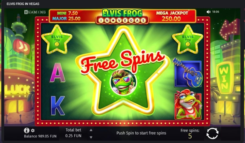 Elvis Frog in Vegas Free Spins