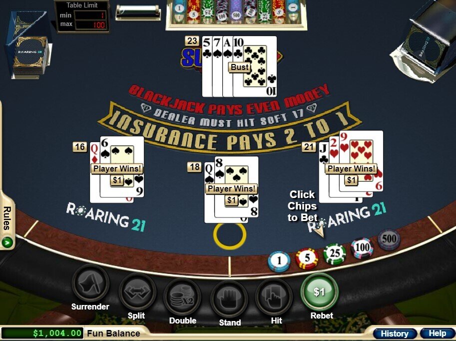 Super 21 Blackjack Split Twice