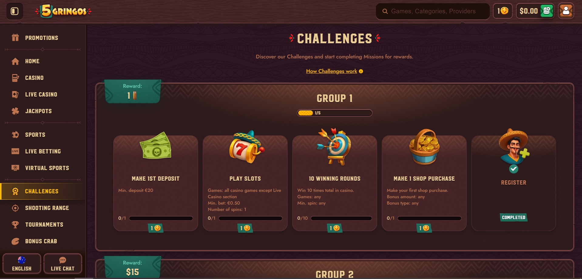 5Gringos Casino Challenges