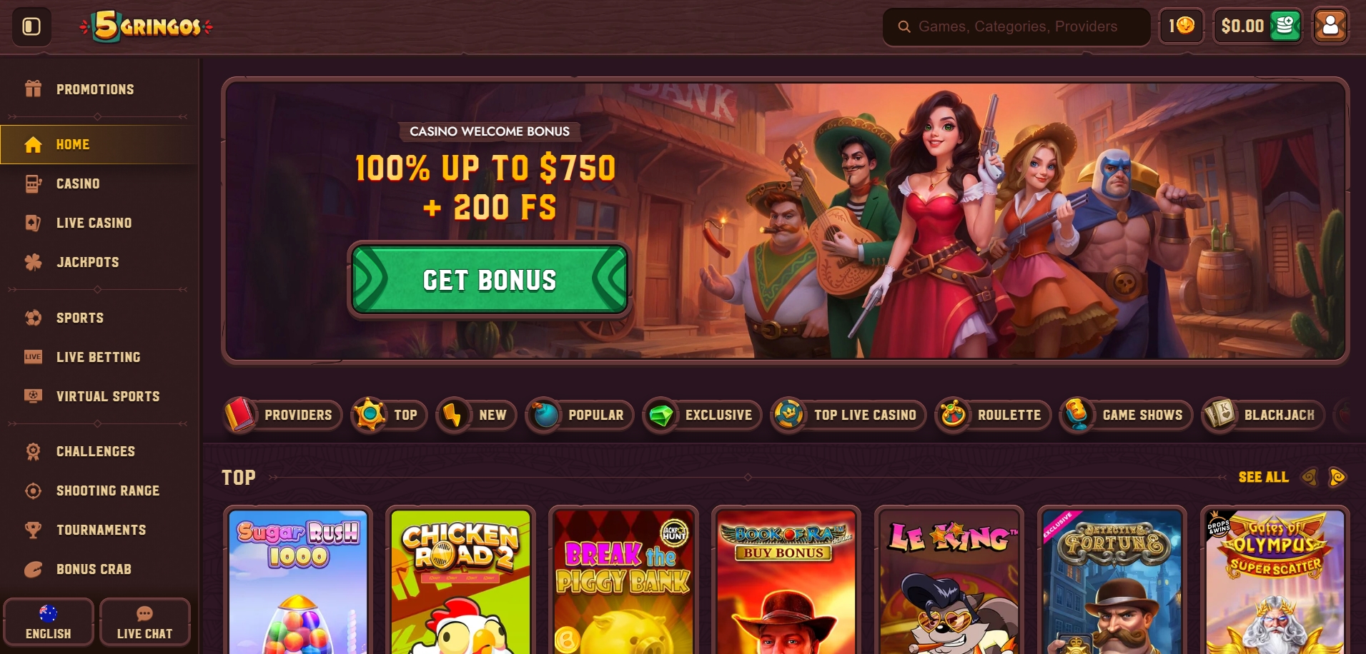 5Gringos Casino Main page
