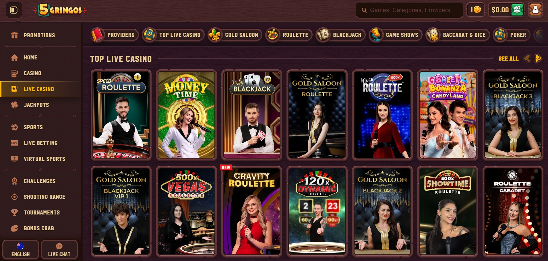 5Gringos Casino Live dealer games