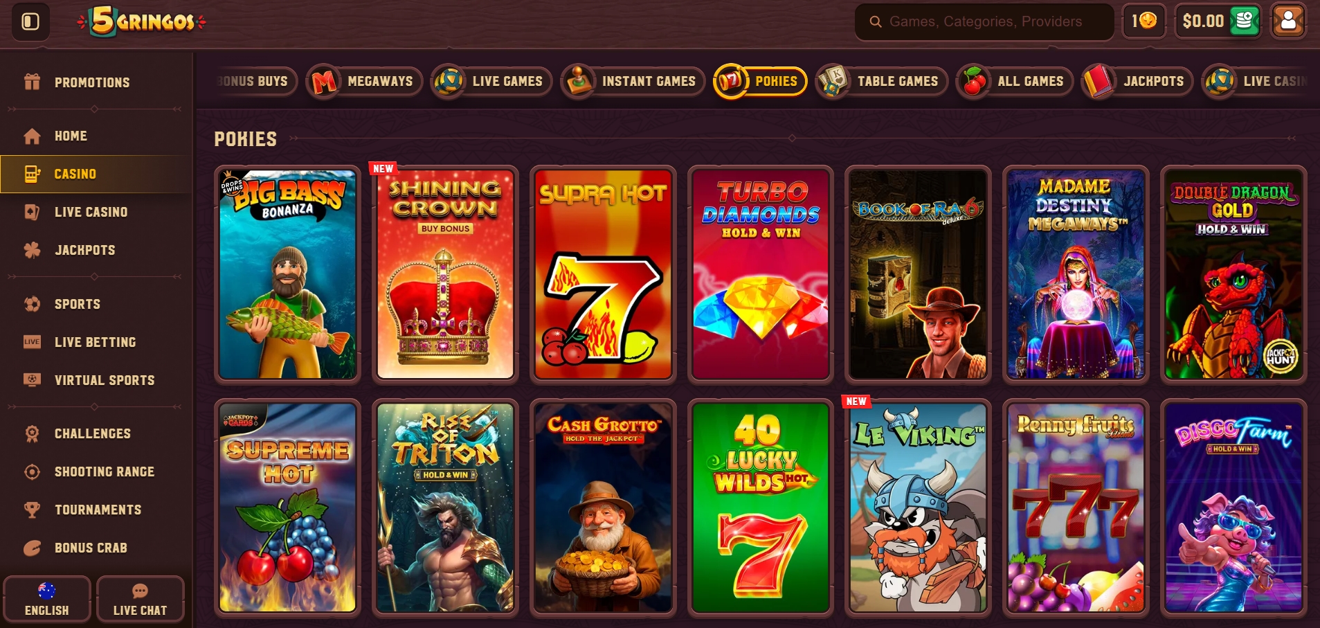 5Gringos Casino Pokie games
