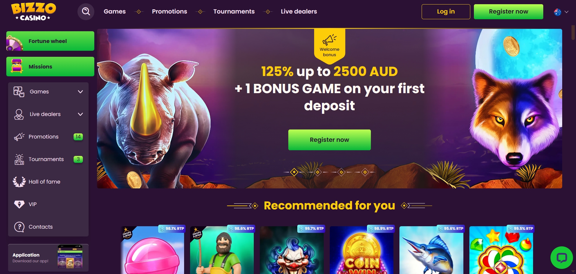 Bizzo Casino homepage