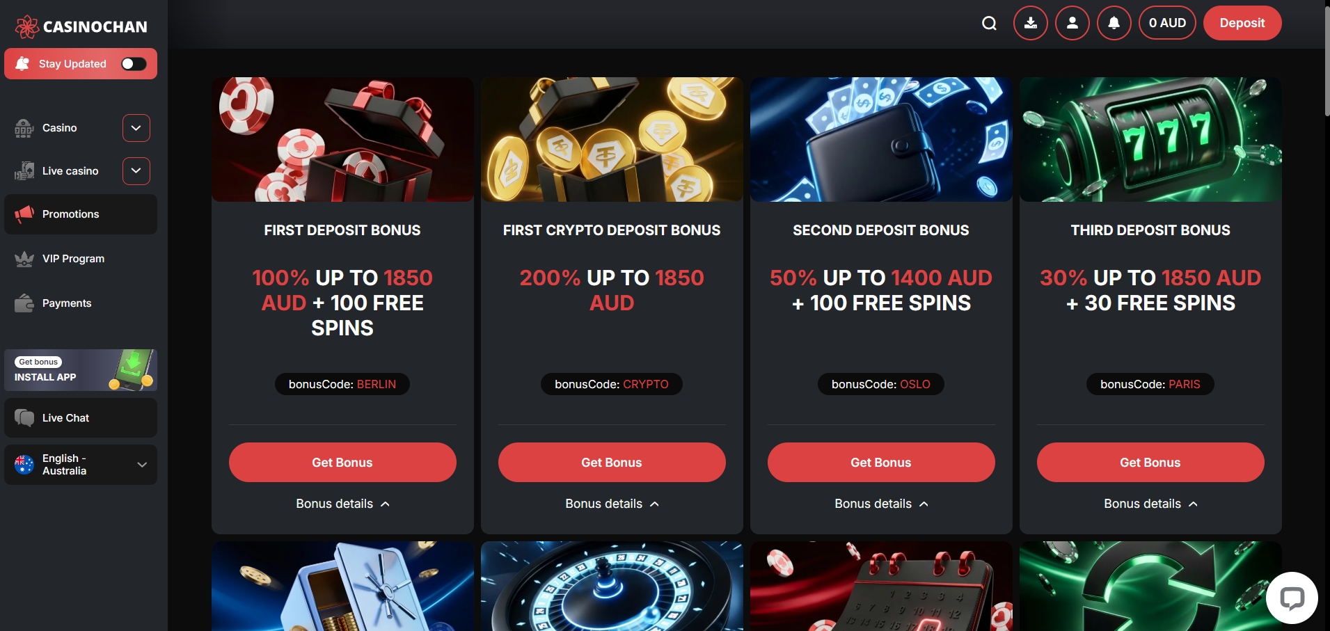 CasinoChan promotions and bonuses