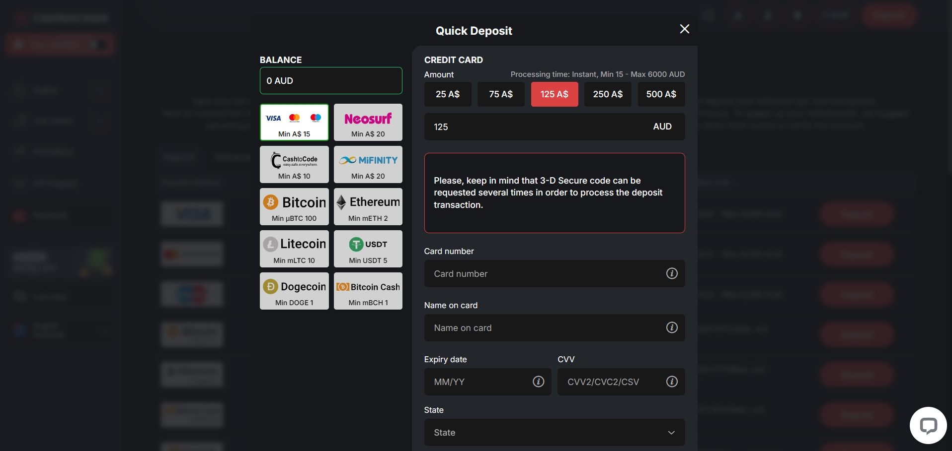 CasinoChan Deposit methods