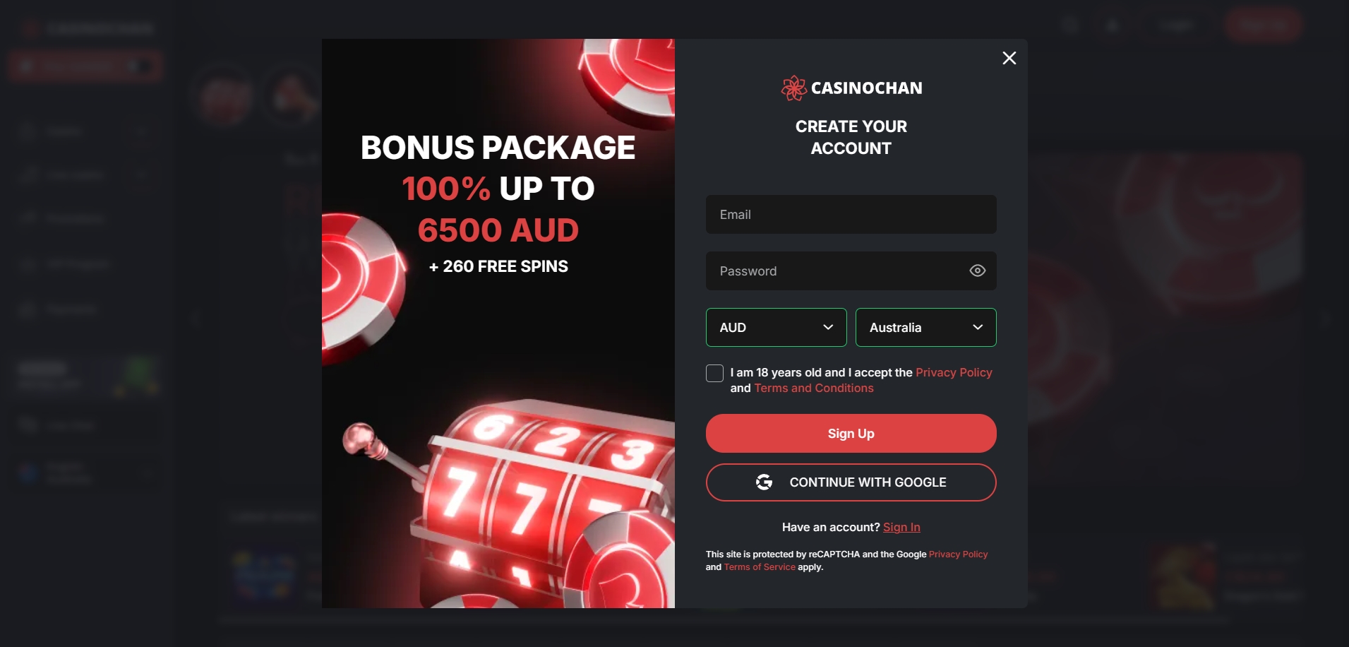 CasinoChan Registration