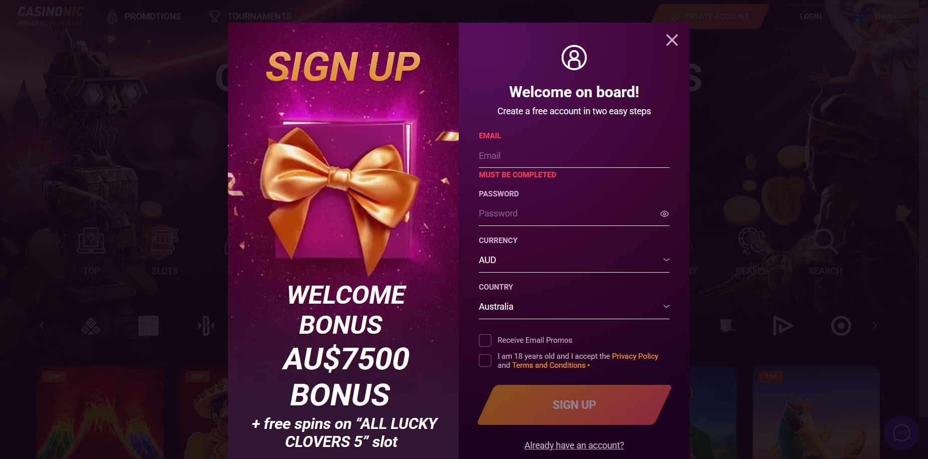 Casinonic Signup