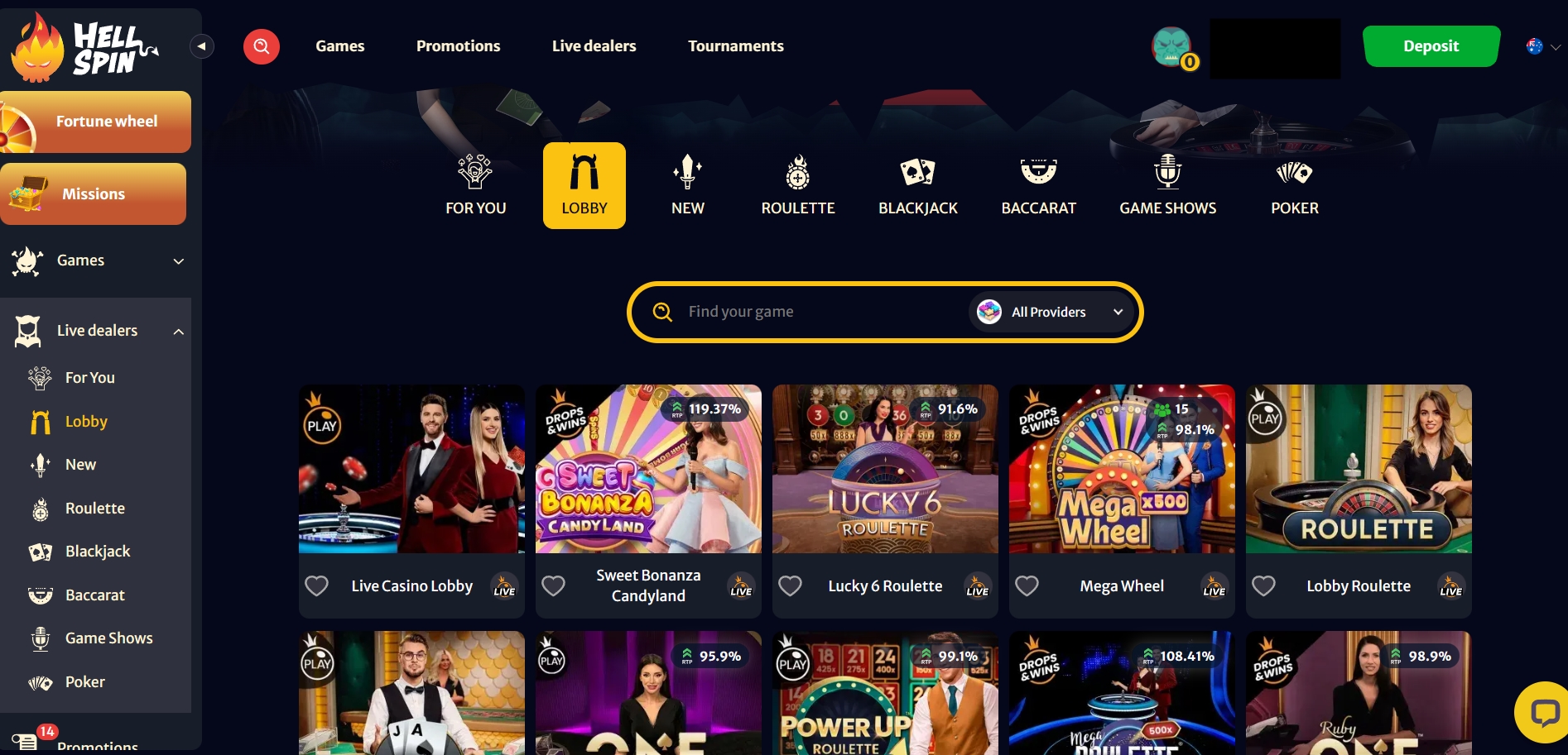 HellSpin Casino Live Dealer Games