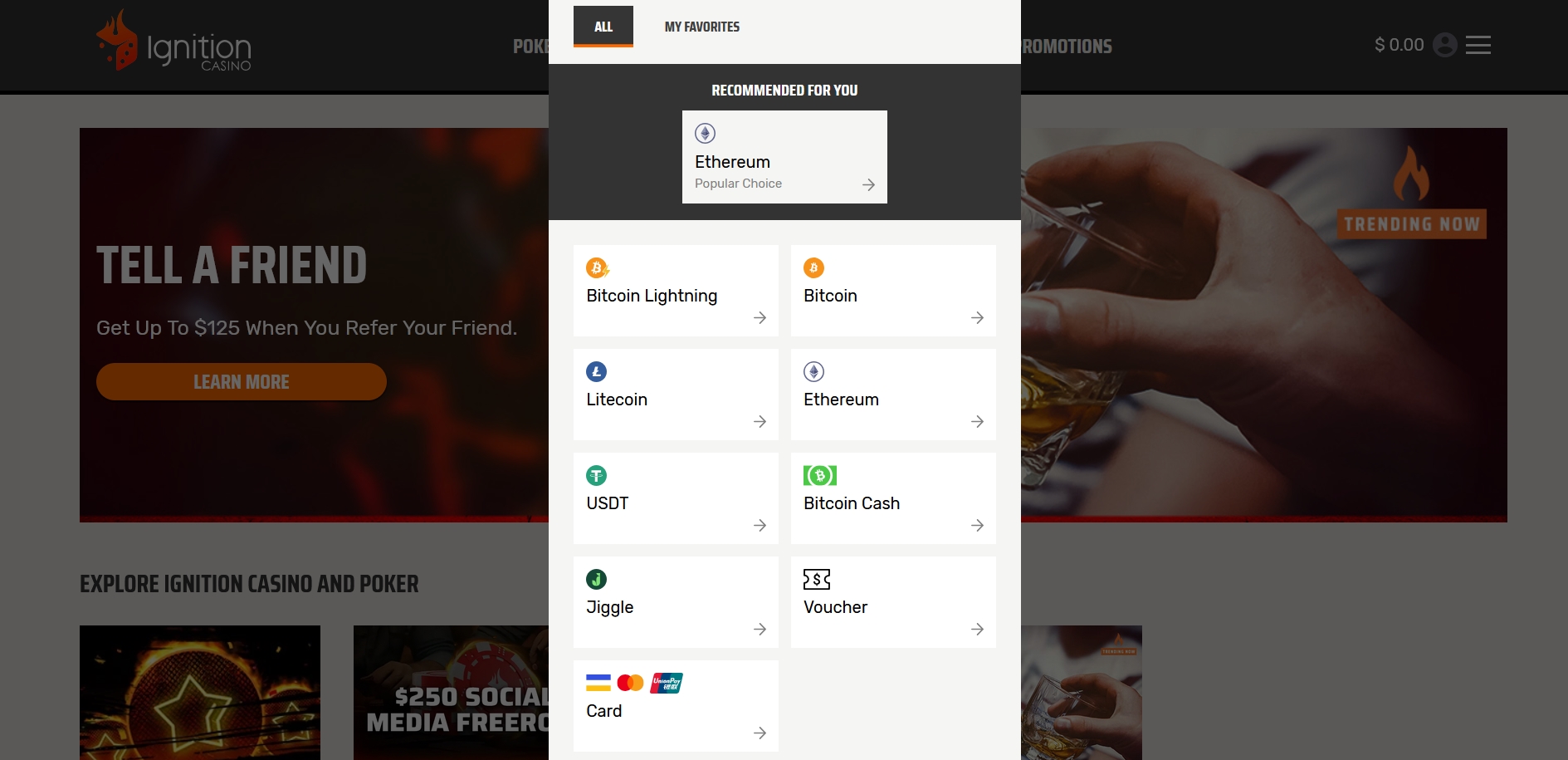 Ignition Casino Deposit methods