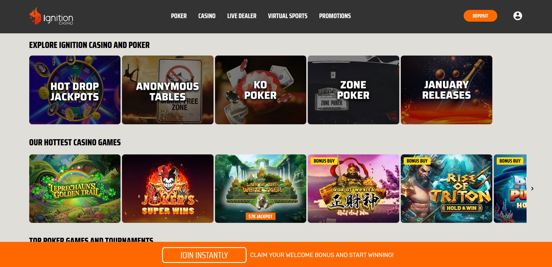 Ignition Casino main page