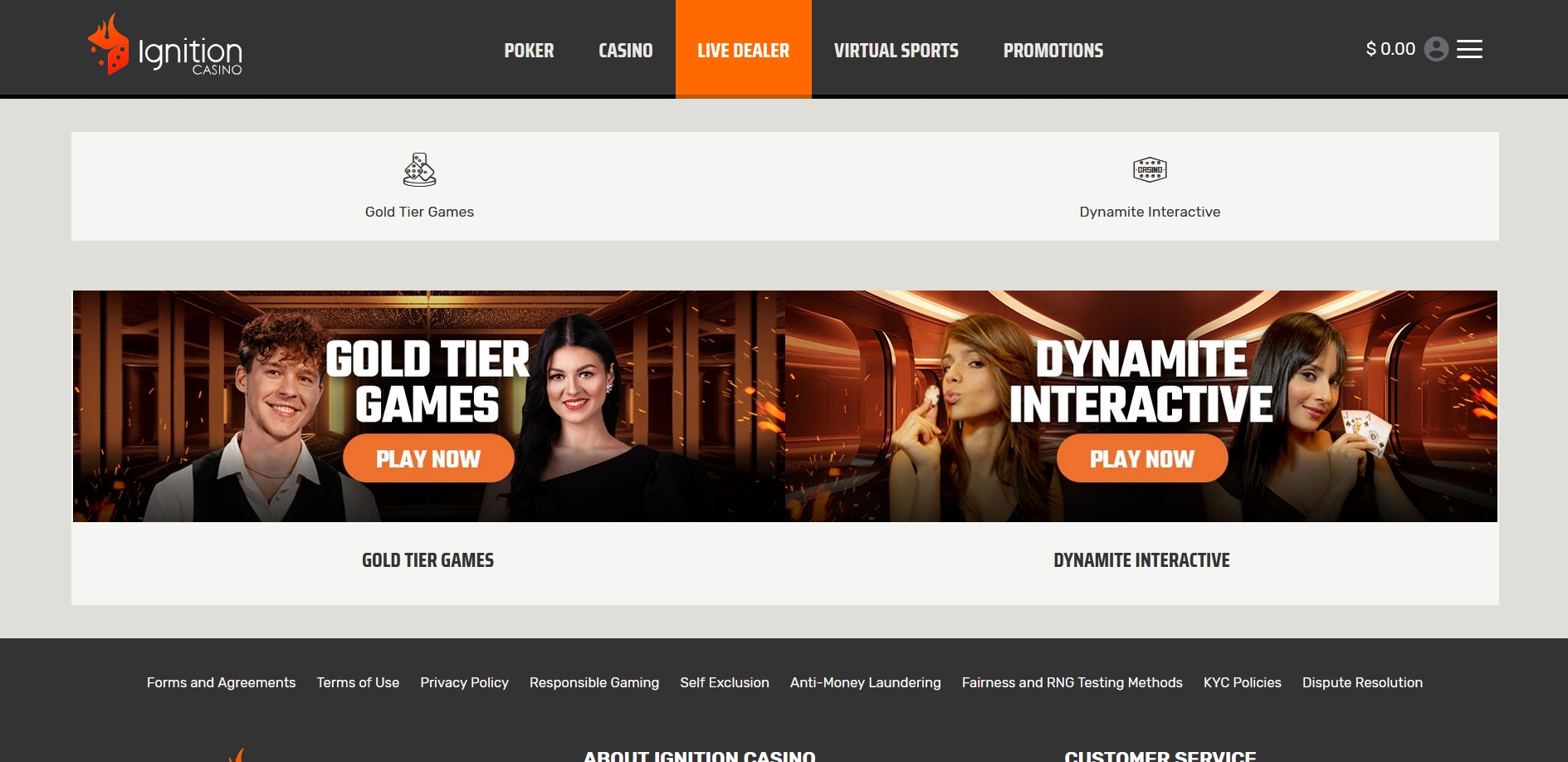 Ignition Casino Live Dealer Games