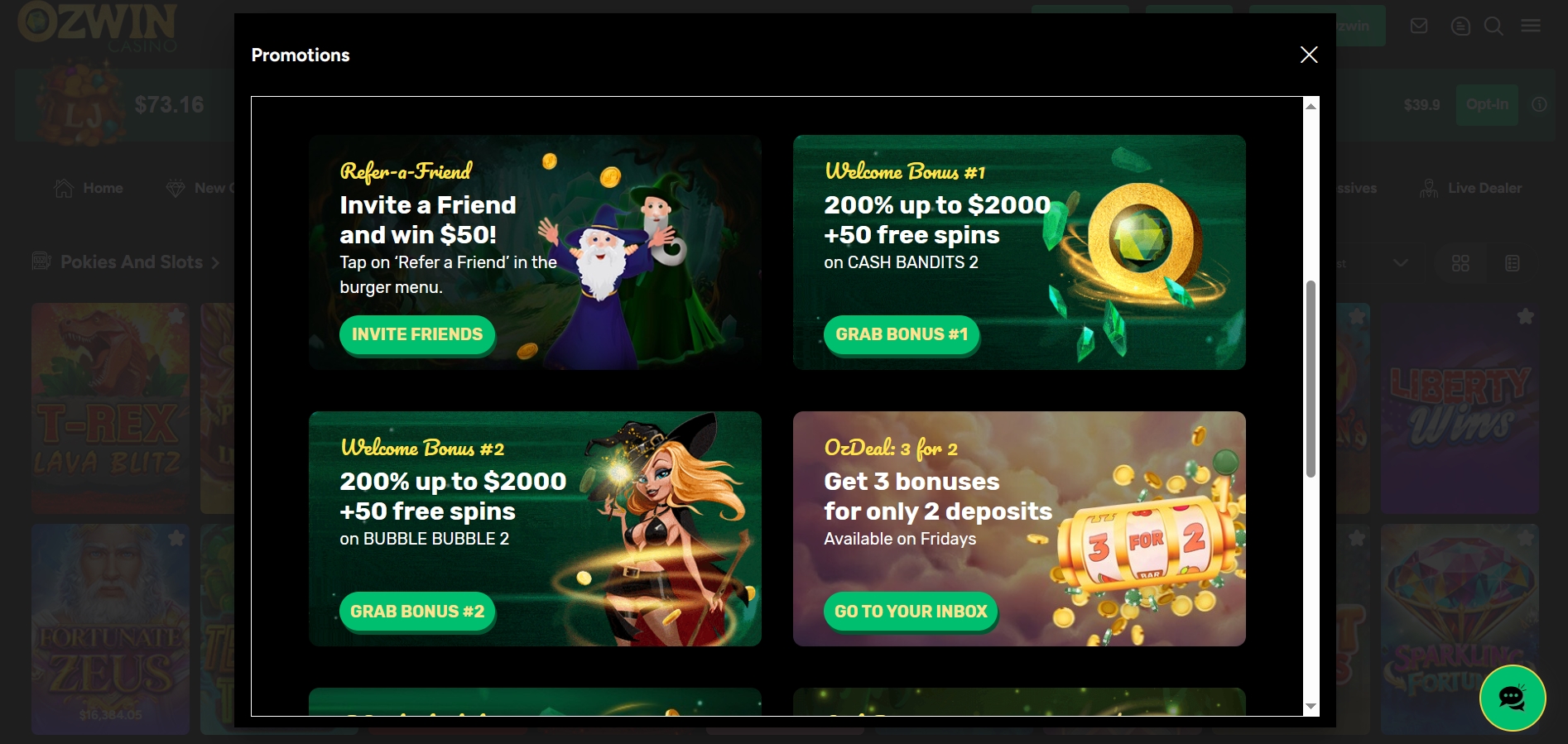 Ozwin Casino Welcome Bonus