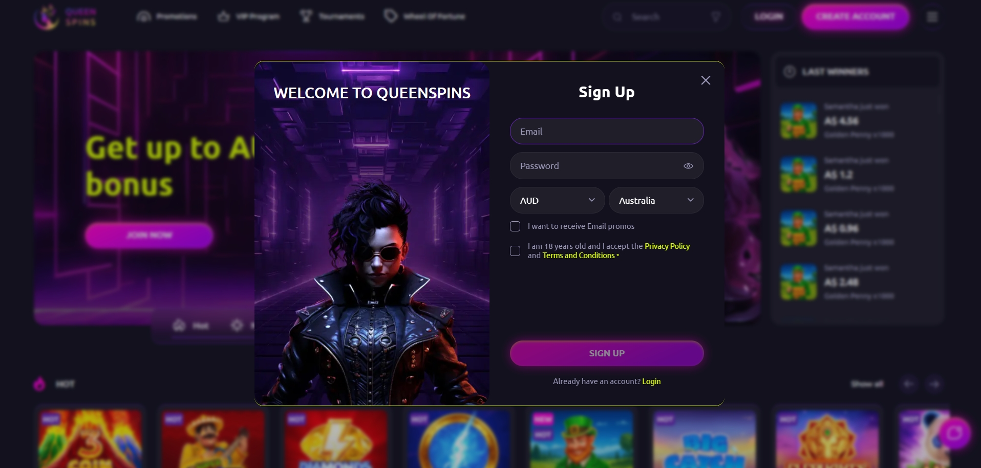 Queenspins Casino signup
