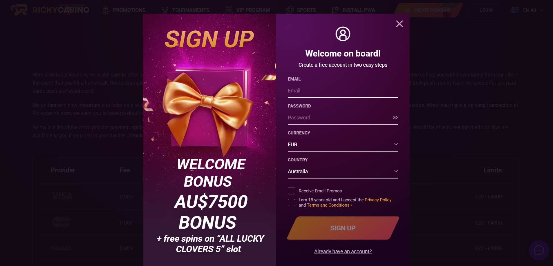 Ricky Casino Signup