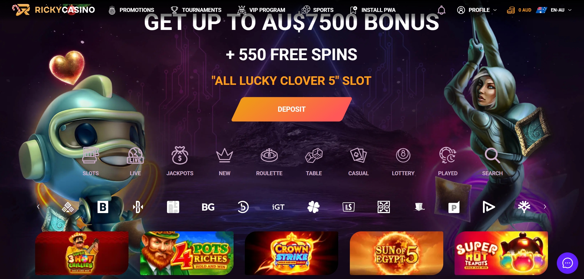 Ricky Casino homepage