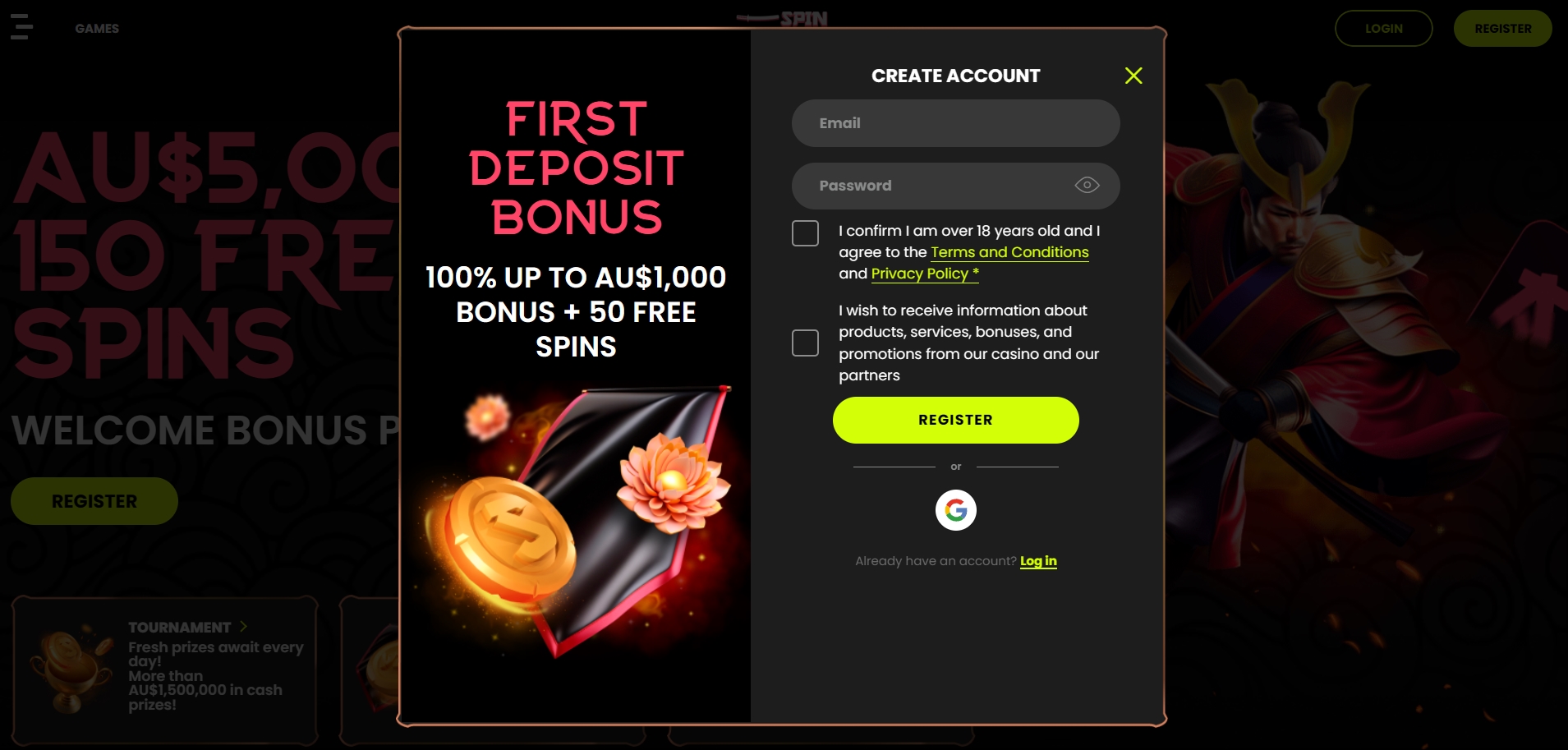 Spin Samurai Casino Signup 1