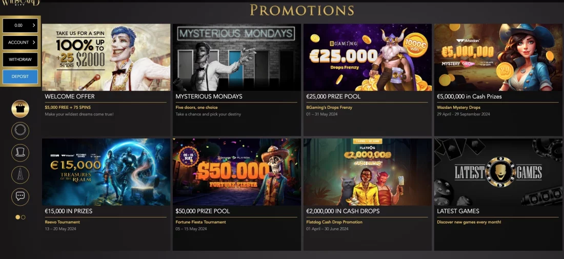 A 4x2 grid of colourful promotions logos on a black background with promotions written at the top.