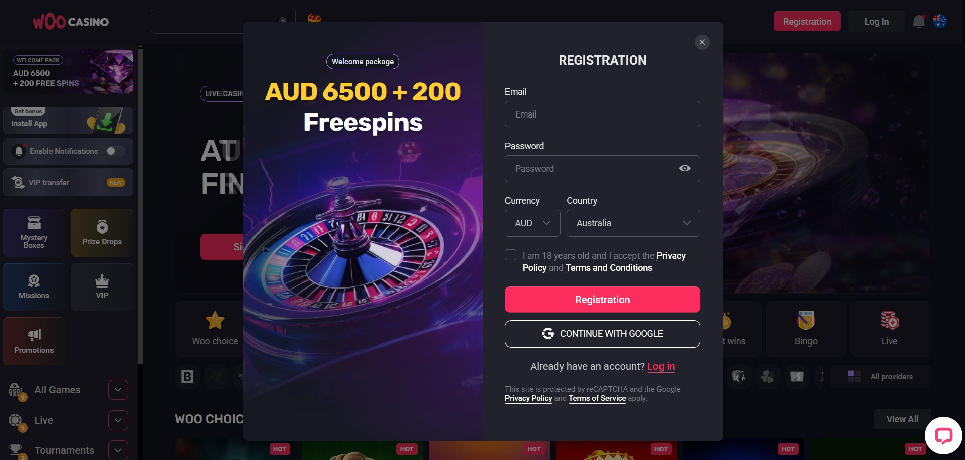 Woocasino Signup