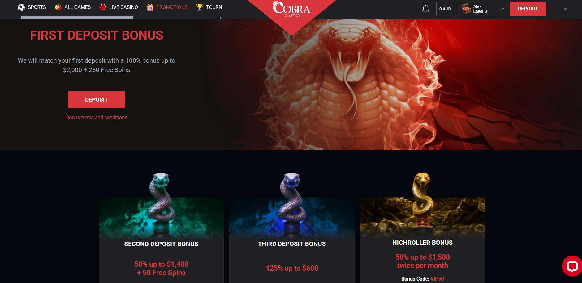 Cobra Casino Welcome Bonus