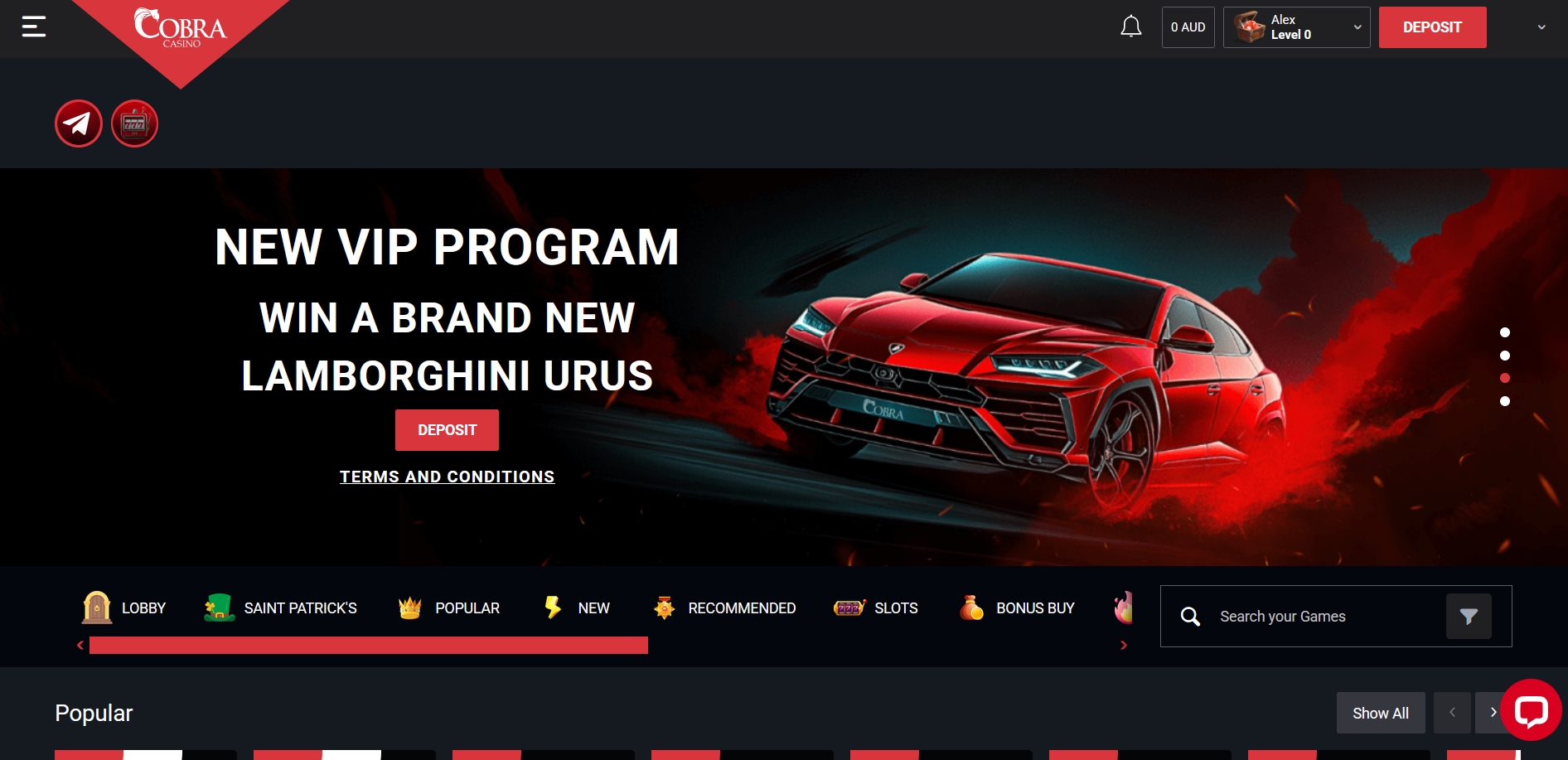 Cobra Casino main page