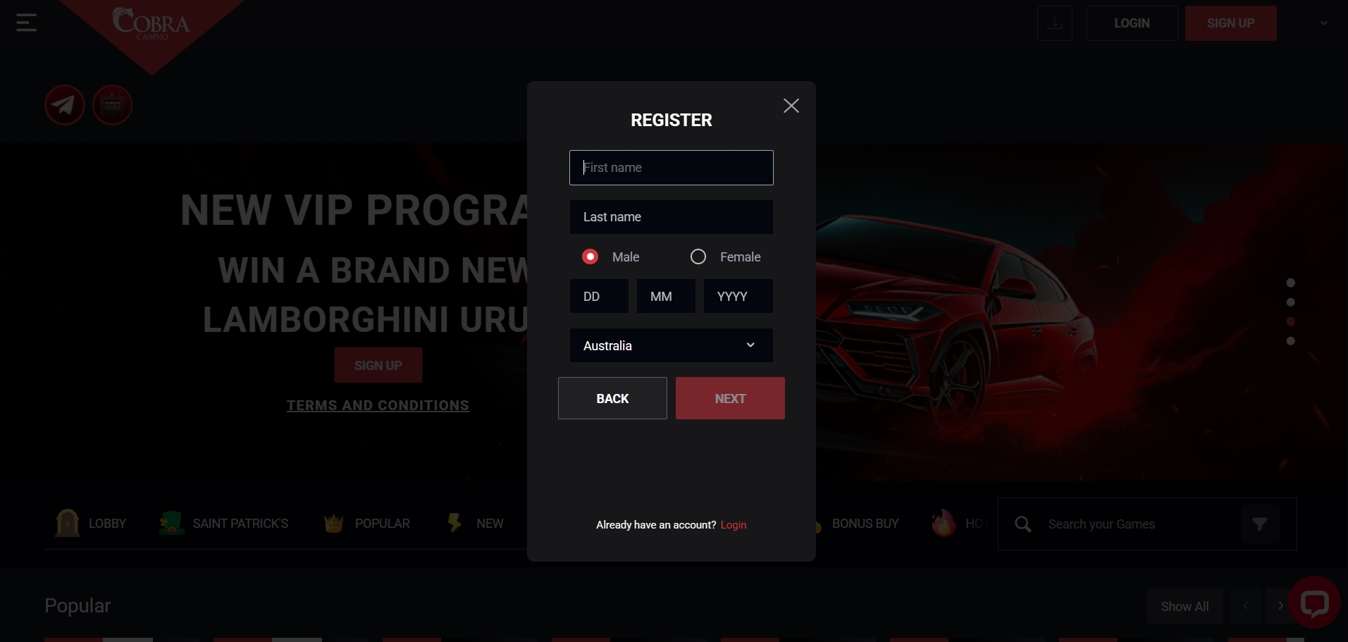 Cobra Casino Signup 2