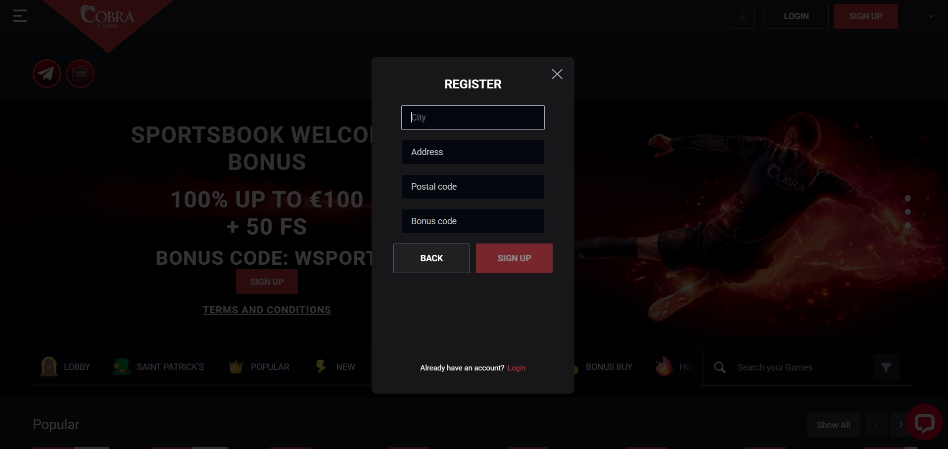 Cobra Casino Signup 3