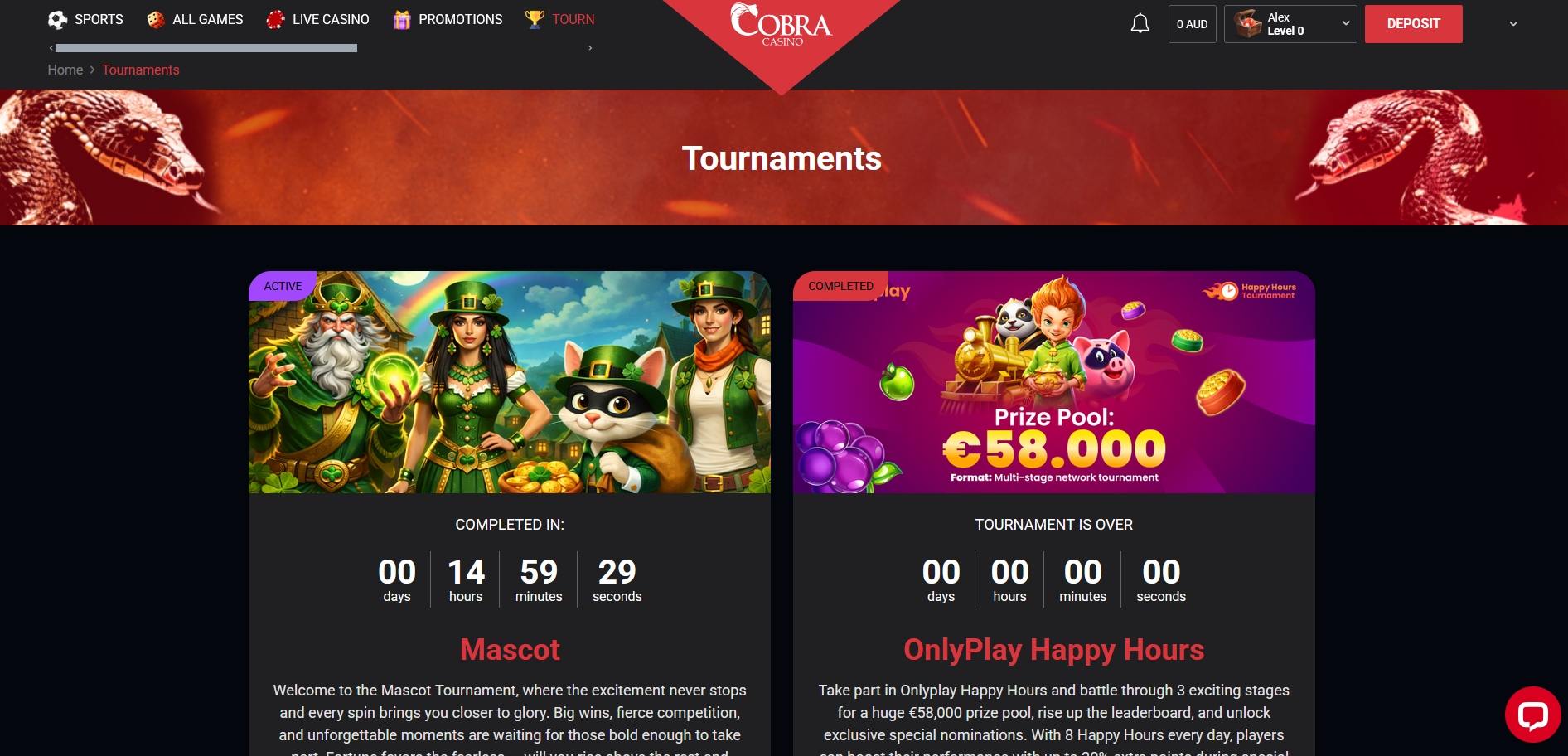 Cobra Casino Tournaments