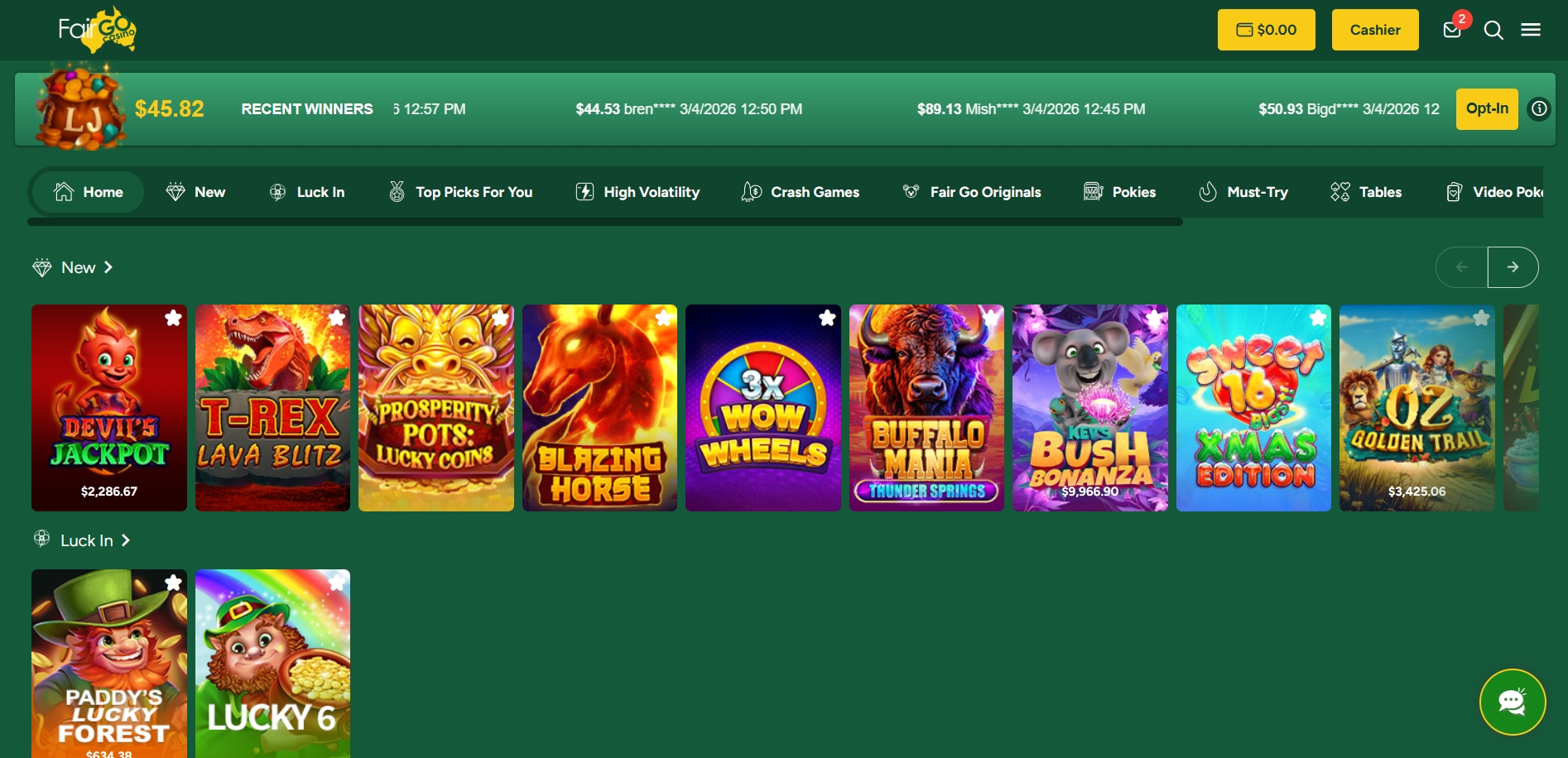Fair Go Casino main page