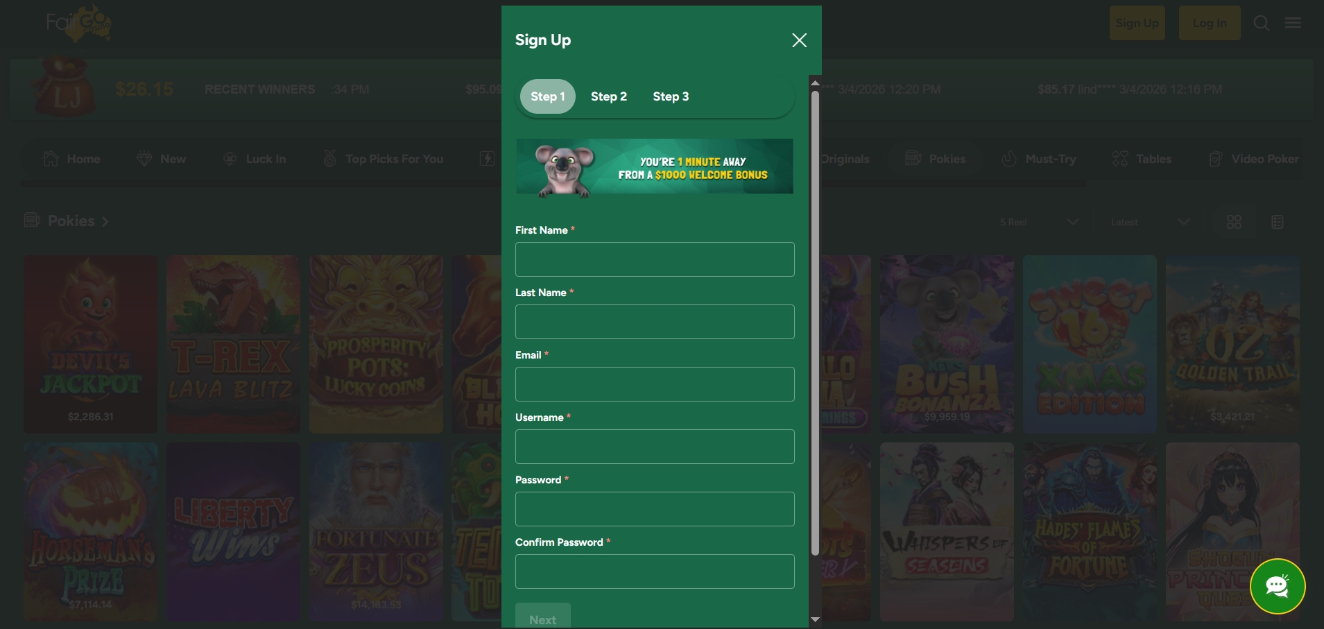 Fair Go Casino Signup 1