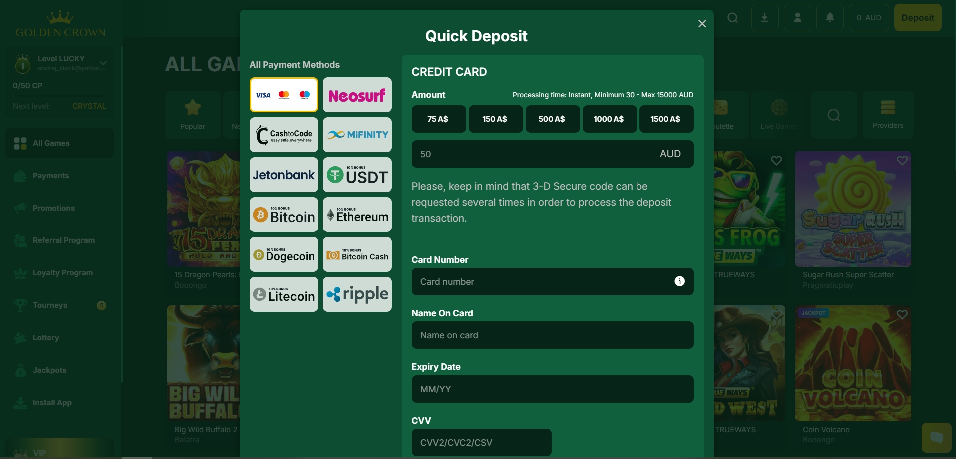 Golden Crown Casino Deposit method