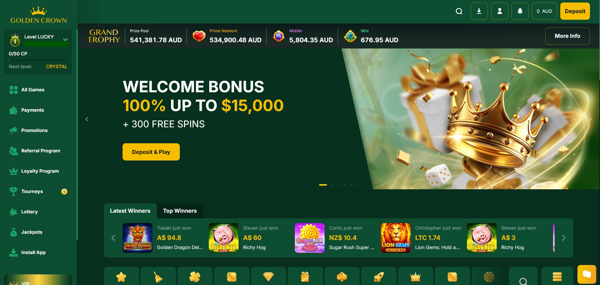 Golden Crown Casino main page