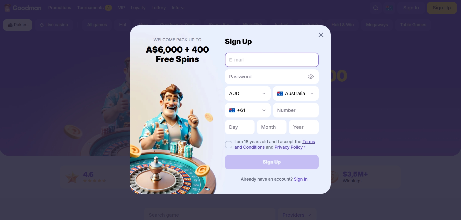 Goodman Casino signup