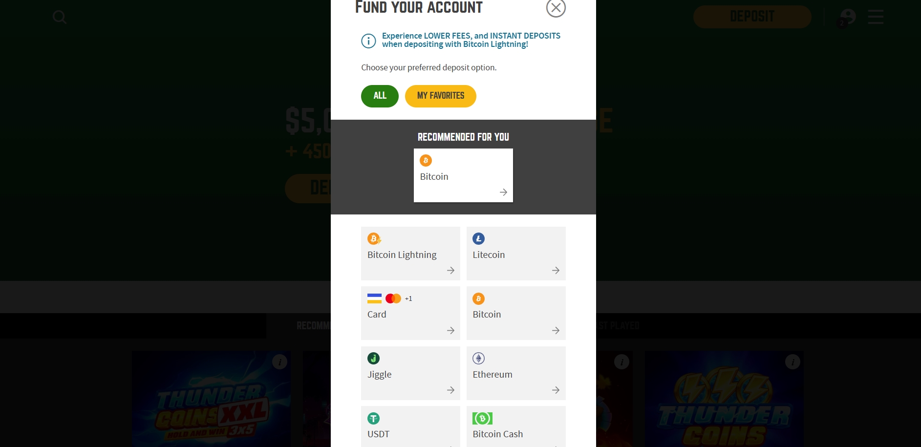 Joe Fortune Casino Deposit methods