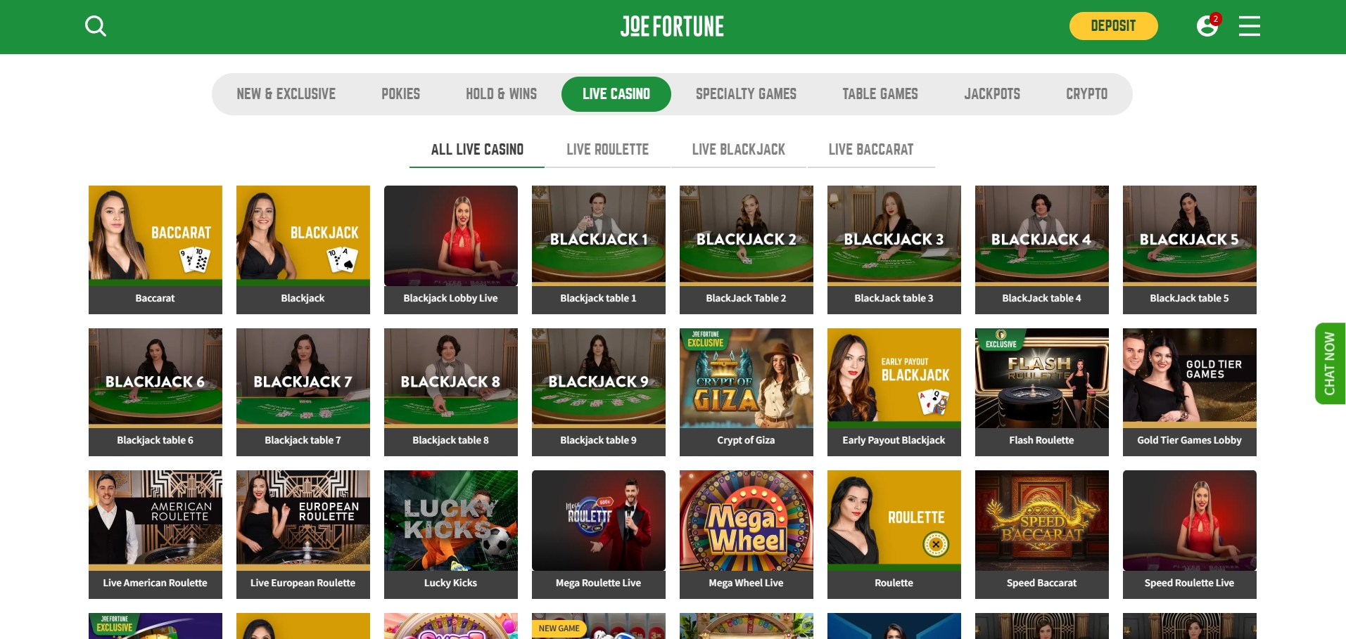 Joe Fortune Casino Live Dealer Games