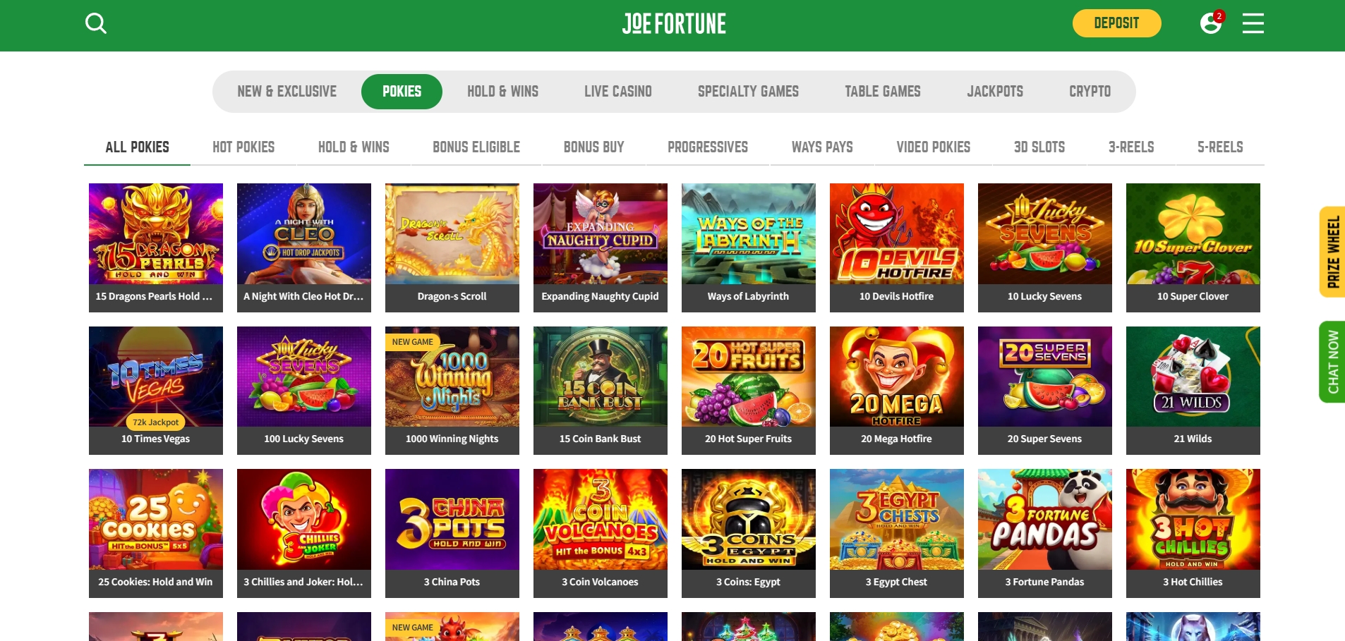 Joe Fortune Casino Pokie Games