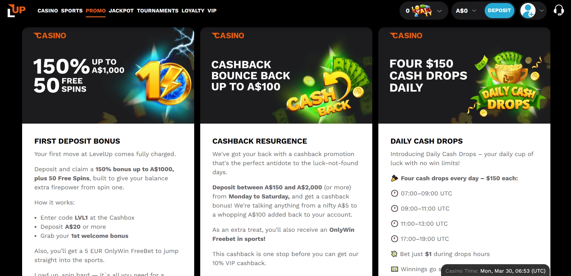LevelUp Casino Bonuses