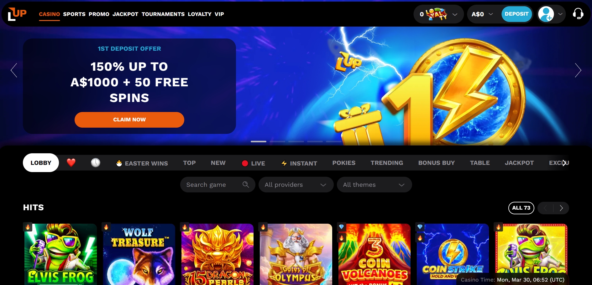 LevelUp Casino main page