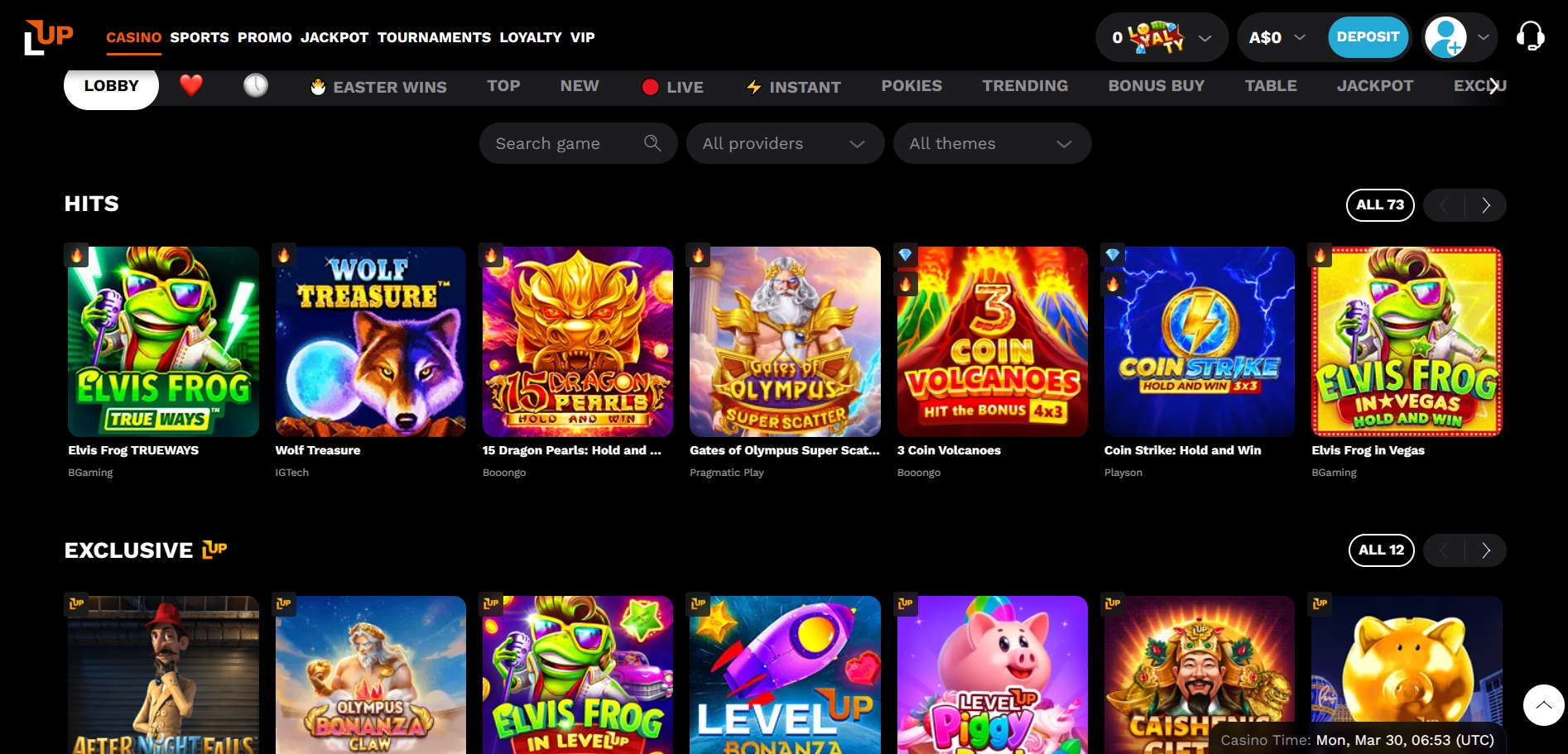 LevelUp Casino Lobby