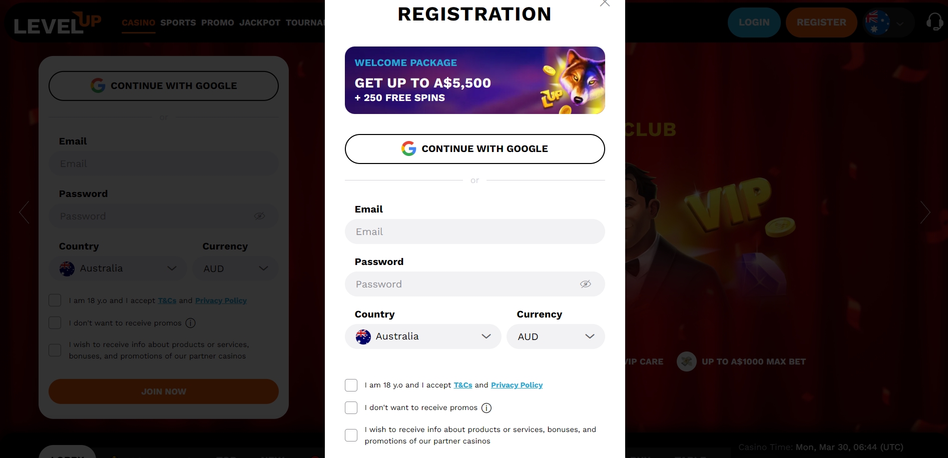 LevelUp Casino Signup 1
