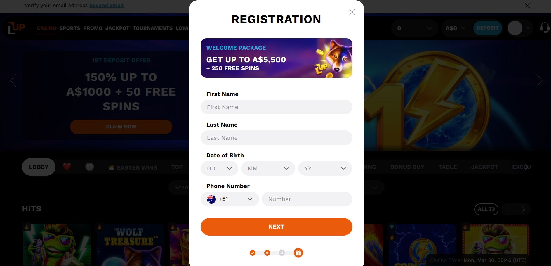 LevelUp Casino Signup 2