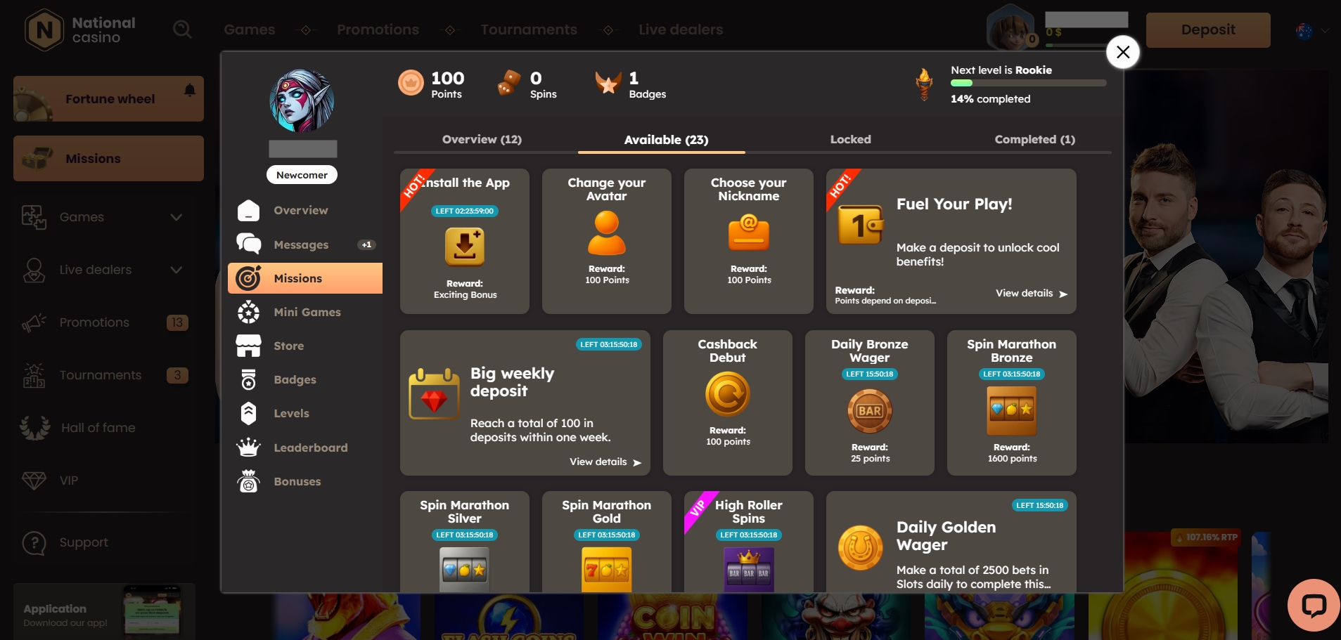 National Casino User Profile