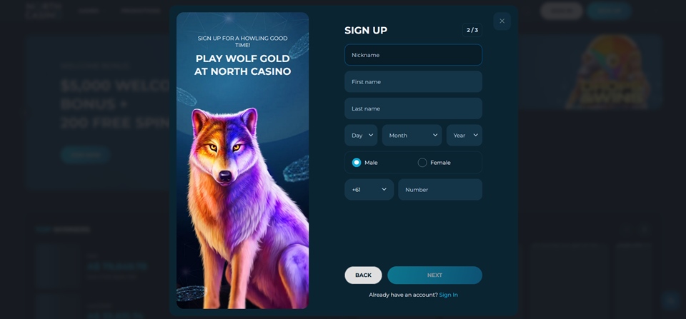North Casino signup for Aussies Step 2