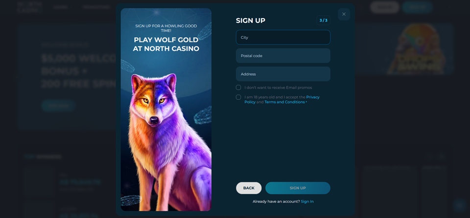 North Casino signup for Aussies Step 3