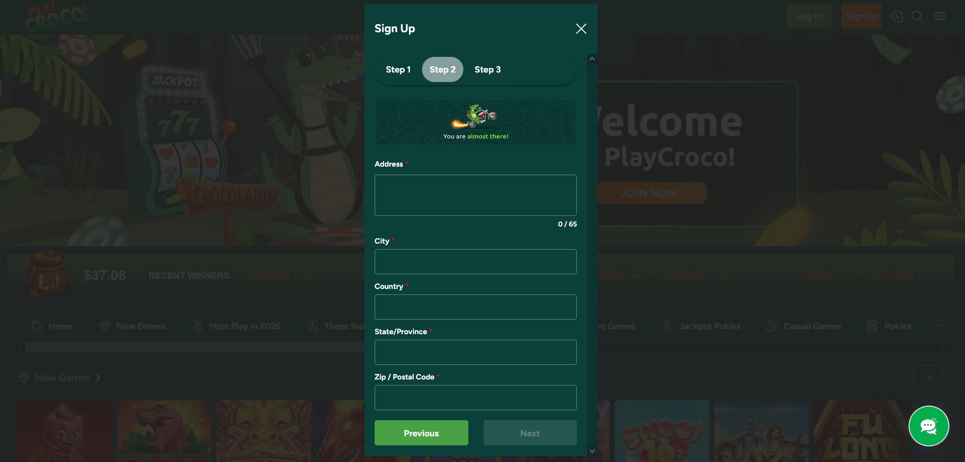 PlayCroco Casino Signup 2