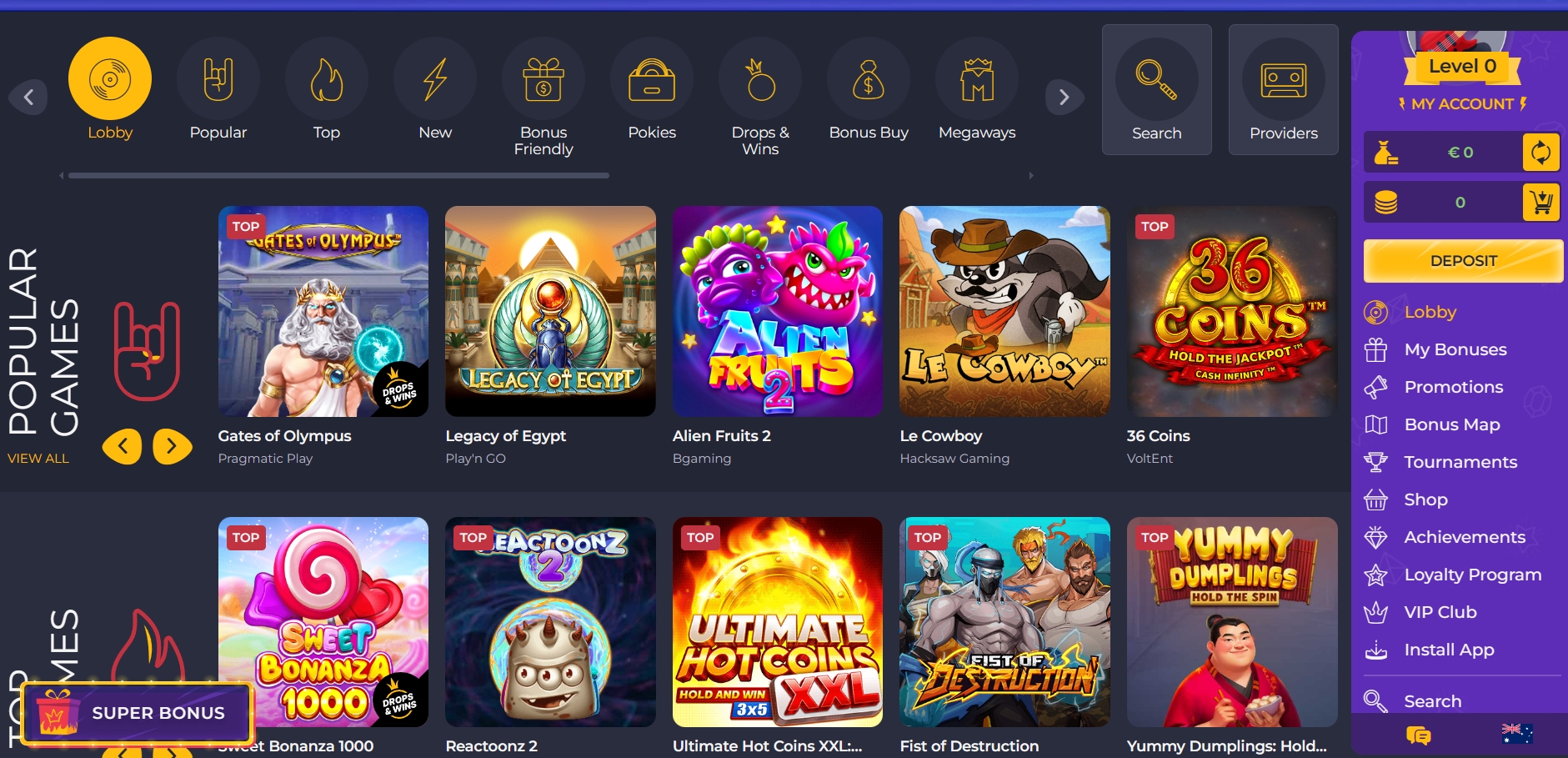 Rolling Slots Casino Lobby