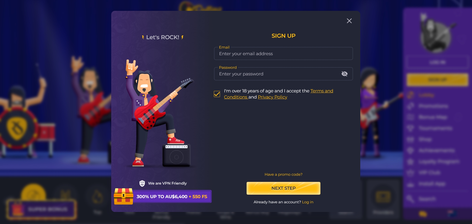 Rolling Slots Casino Signup 1